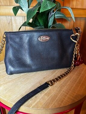🍒Authentic Coach Black Pebbled Leather Chain Crossbody Cherry Charm 💅